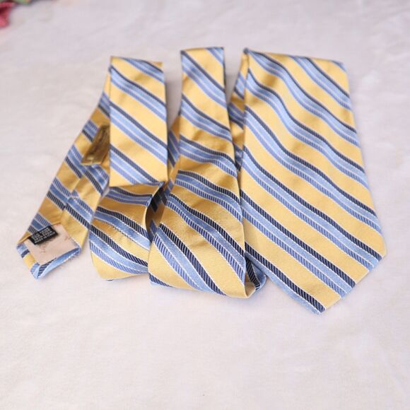 Paul Stuart Men's 100% Silk Designer Yellow Striped Repp Necktie Made in Italy - Picture 3 of 7